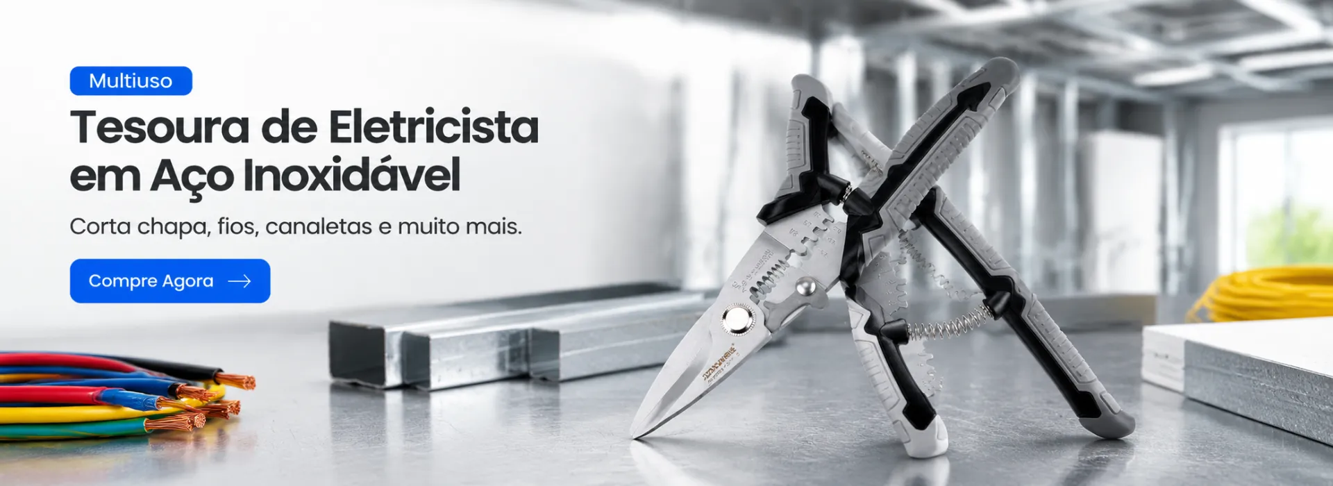 Tesoura de Eletricista Multiuso em Aço Inox 8 Polegadas