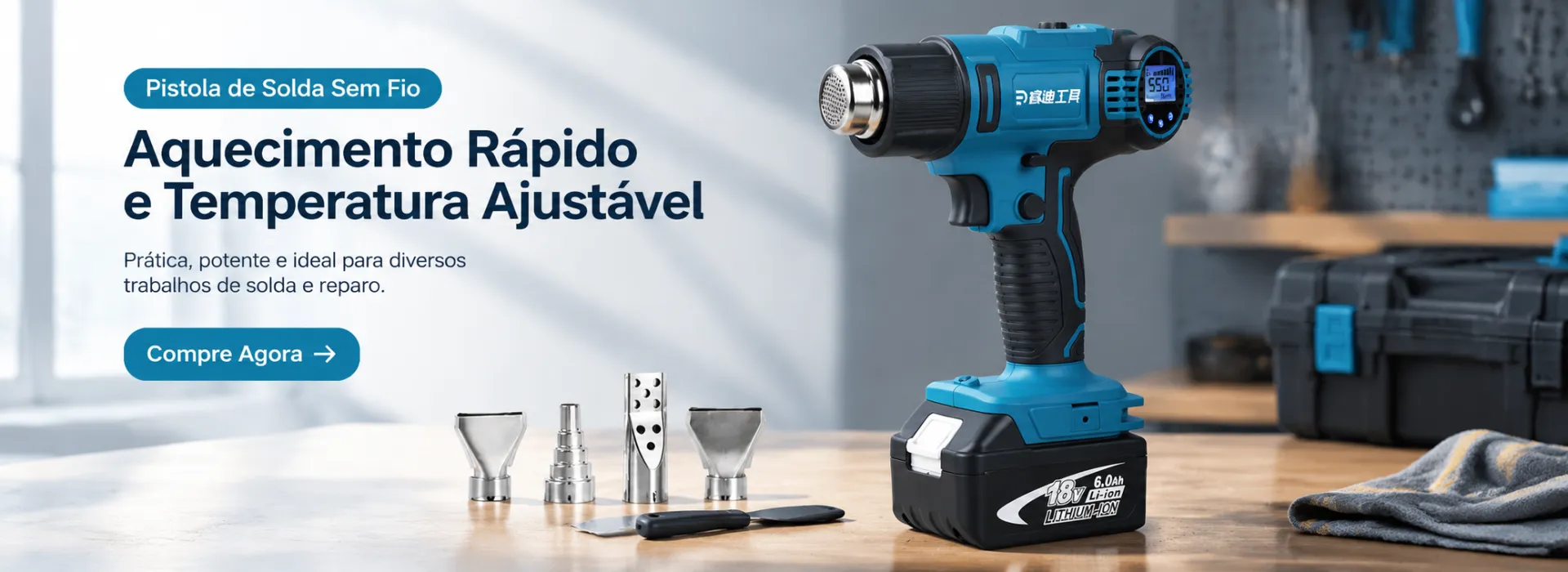 Soprador Térmico a Bateria Digital Soldador de Plástico
